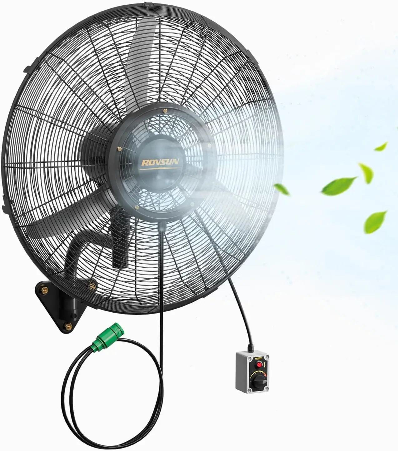 

30-Inch Industrial Wall-Mounted Mist Fan with BLDC Motor and Spray Ring, High-Speed Outdoor Oscillating Fan with Wired Remote, 4-Speed Adjustable for Patio Cooling, UL Listed