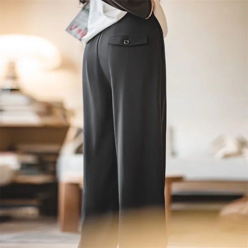 Maden Japanese Casual Wide Legg Suit Pants for Women Black Oversize Baggy Pants Korean Trendy Drawstring Straight Trousers