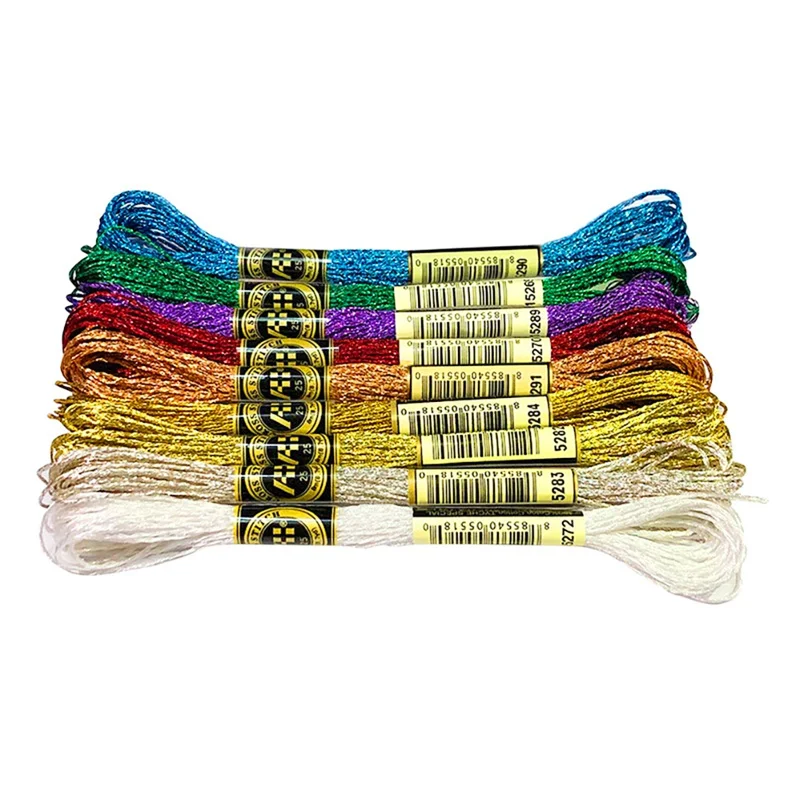 8 Meters 12 Strands Colorful Metallic Thread Handmade Cross-stitch Wiring Thread Gold Silk Embroidery Thread 9 Colors