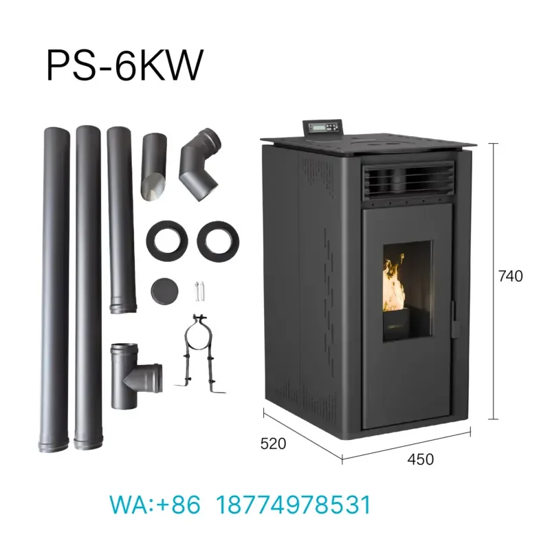 PS-60 Biomass Wood Pellet Heater 6KW Hot Air Heating Freestanding Stove Auto Feed Smokeless WiFi App Control for Home Use