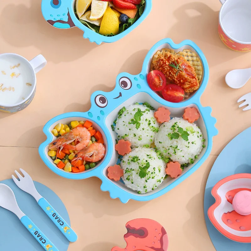Kids Dinnerware Set Safe Bamboo Fibre Baby Feeding Plates 5 Pieces Todder Training Food Divided Children's Tableware