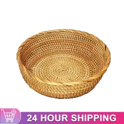 Handwoven Rectangular Rattan Wicker Basket Fruit Tea Snack Bread Picnic Cosmetic Storage Box Kitchen Supplies Household Tools