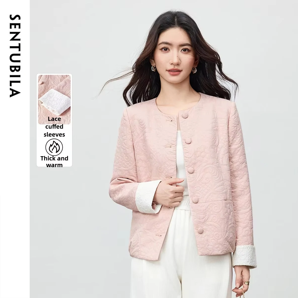 

SENTUBILA женская куртка с длинными рукавами, осень 2022, китайский стиль, круглый вырез, свободная посадка, контрастный цвет, женская одежда 153WL2753