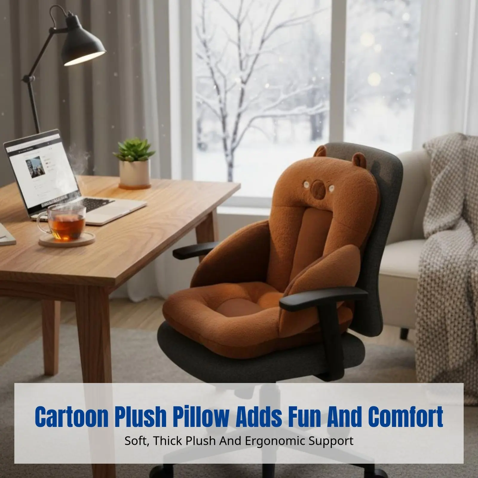 

Capybara Plush Chair Cushion, Thickened Animal Seat Pad, Office & Home, Integrated Backrest, Winter Warmth