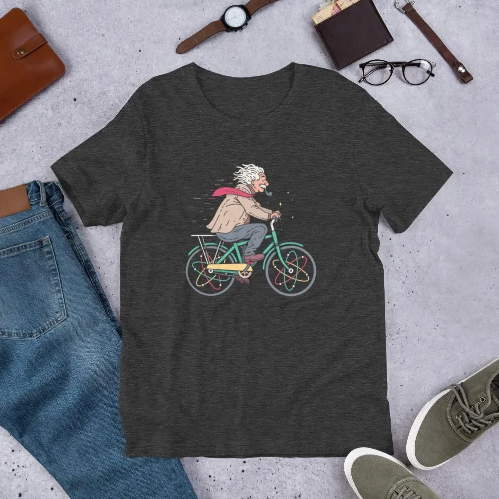 Albert Einstein Bicycle T-shirt Science Atoms Bike T Shirt Atomic Physics Shirt Men Clothing Comfortable T Shirt