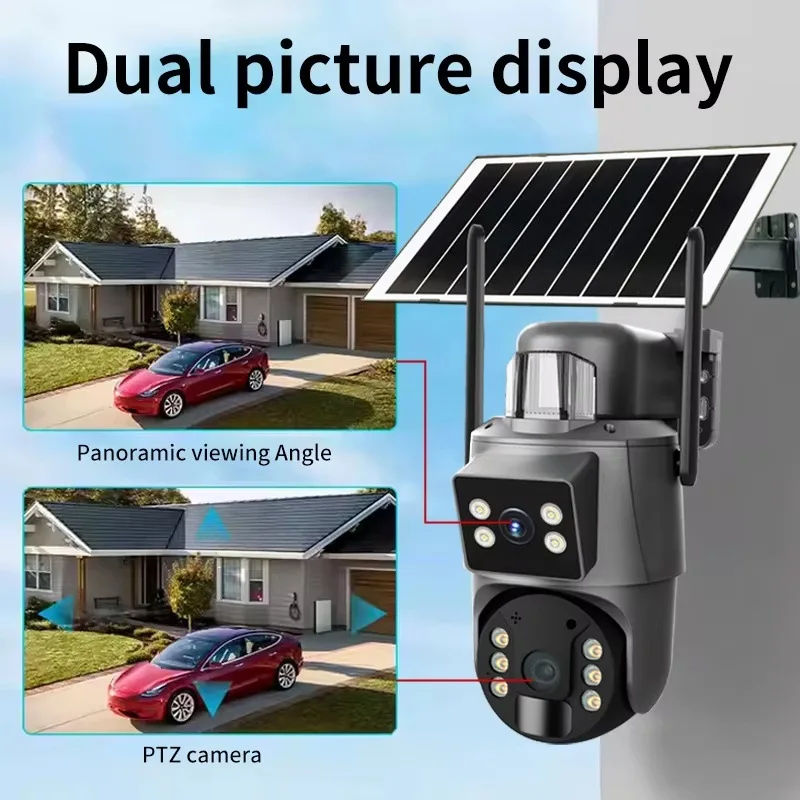 Solar-Powered Outdoor PTZ Camera - IP66 Waterproof Night Vision Two-Way Audio TF/Cloud Storage Light Load Wall/Ceiling Mount