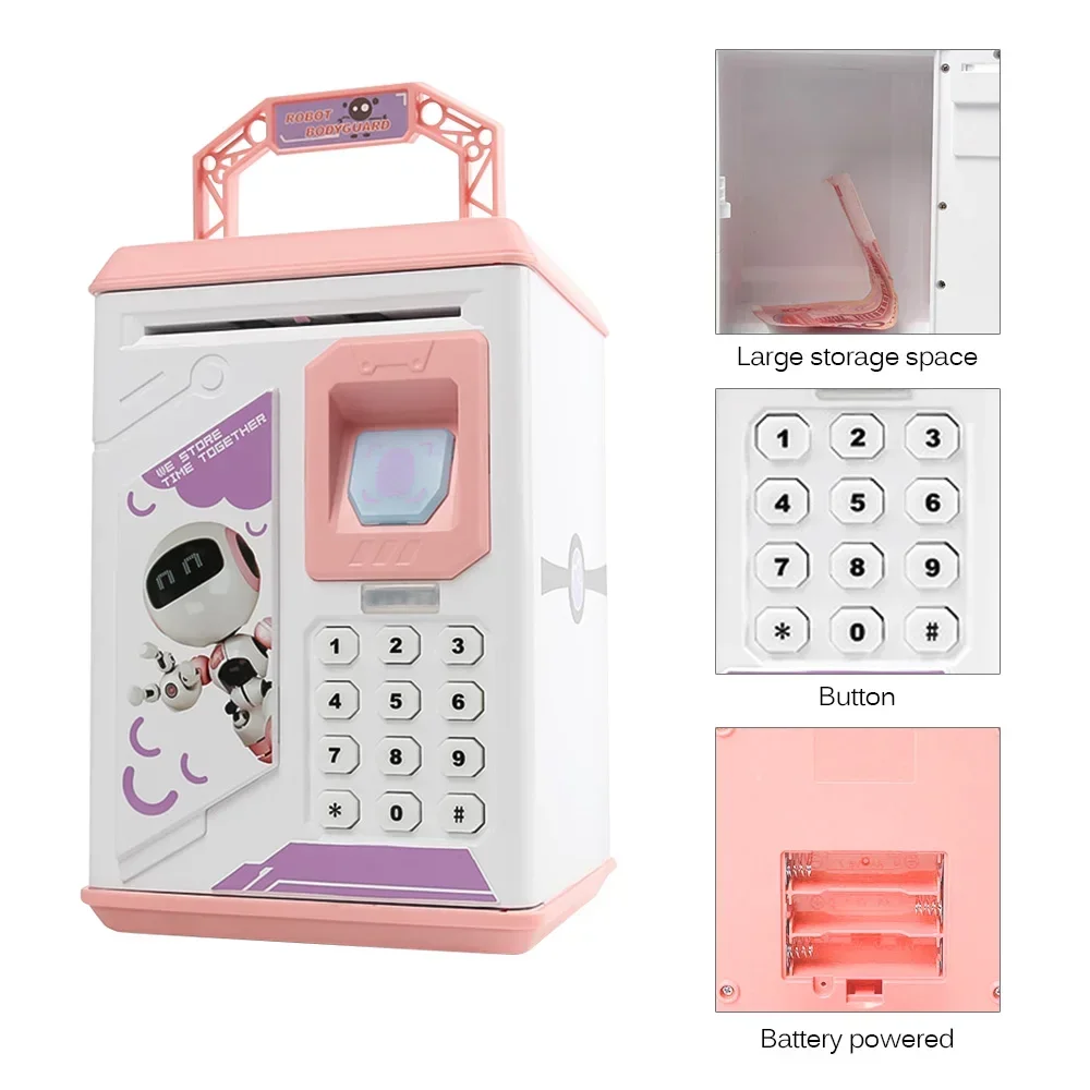 Fingerprint and Password Protection ATM Box infantil, caixa de dinheiro personalizada, perfeitamente projetada para um presente de aniversário exclusivo