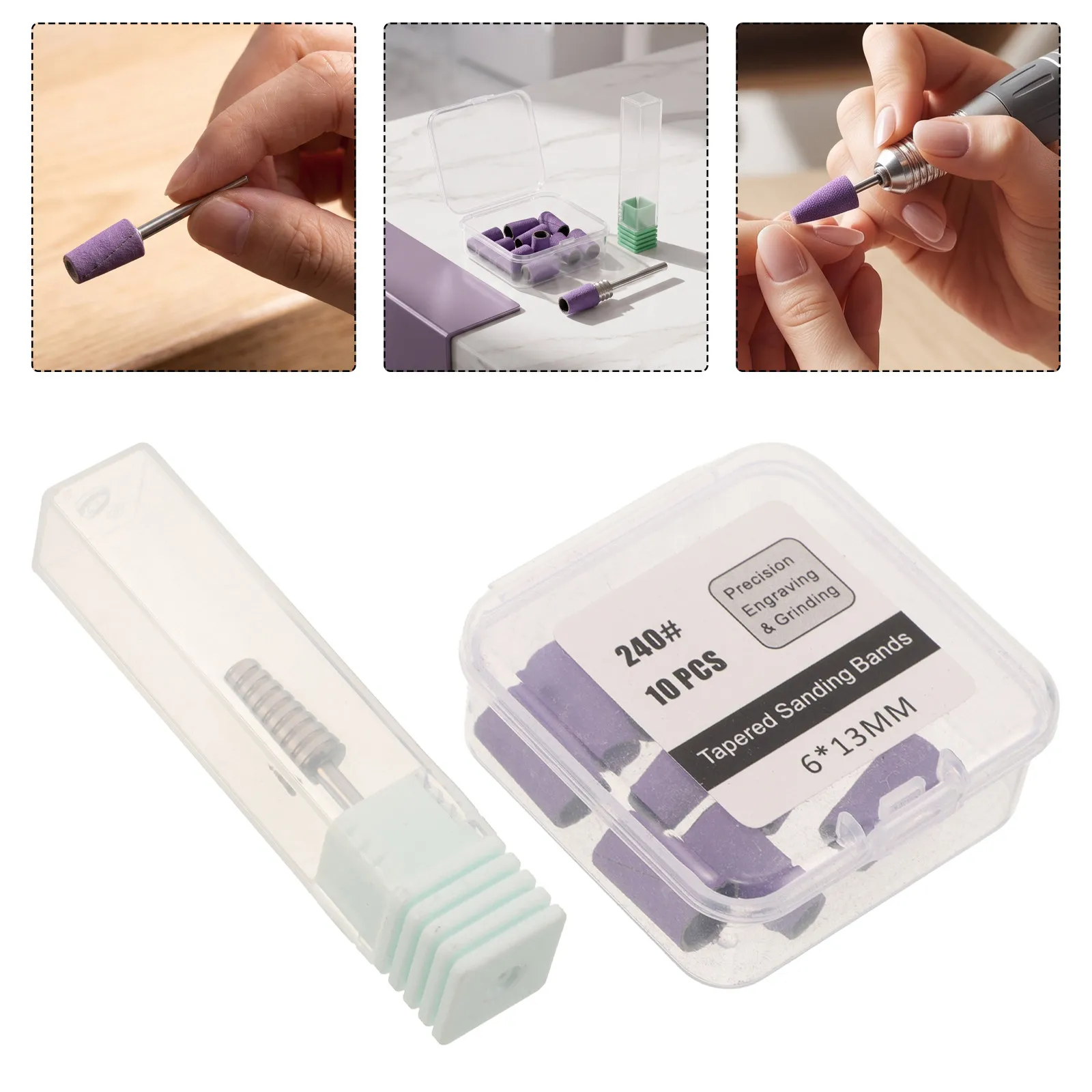 1Set Nail Sanding Bands 240 Grit Conical Sanding Sleeves Nail Drill Bits Smooth Removal Gel Coating Shaping Buffing Manicure Kit
