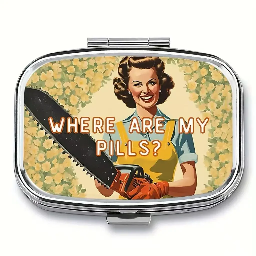 Funny Retro Woman Print Metal Pill Box 