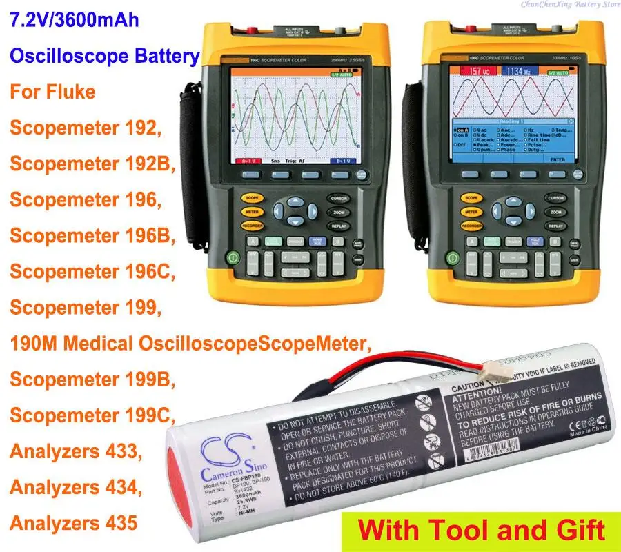 Аккумулятор Cameron Sino 3600 мАч B11432, BP-190 для анализаторов Fluke 433,434,435, Scopemeter 192,192B,196,196B, 196C, 199, 199B, 199C
