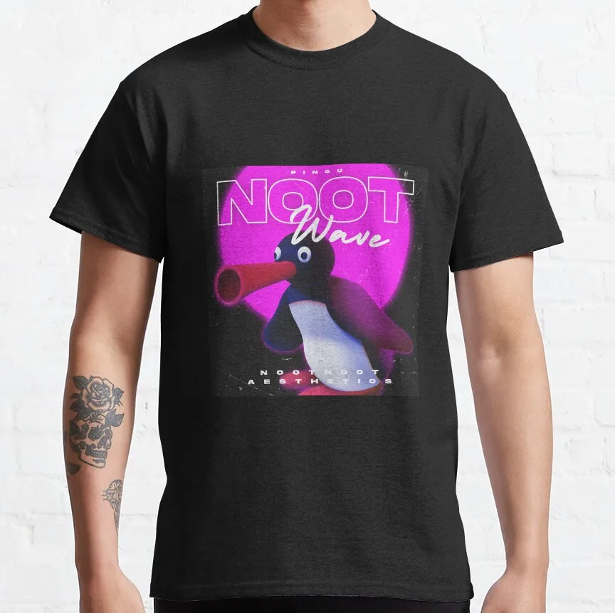 

Wave Aesthetics Noot Noot Pingu Meme Retro 80s cartoon graphic t shirts Funny Penguin Lover Gift tee 100% cotton arge size tops