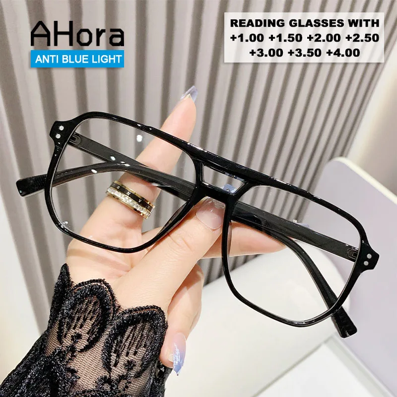 

Ahora Korea Fashion Anti Blue Light Reading Glasses For Presbyopia Eyewear Women Men Oversized Double Beam Eyeglasses 2024