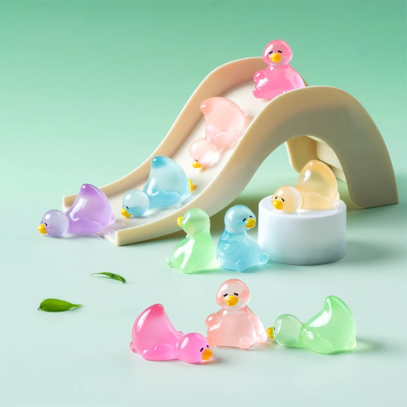 Cartoon Creative Luminous Little Duck Mini Figurine Micro Landscape Decoration Cute Miniatures Home Decoration Accessories Gifts