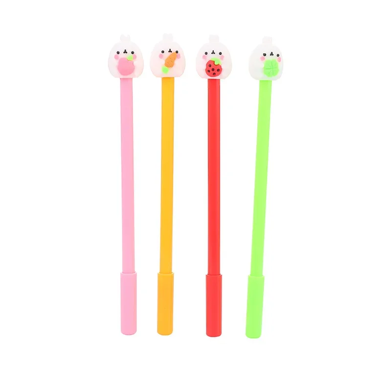 24Pcs Wholesale Creative Stationery Student Cute Gender Pen, Cartoon Rabbit Holding Fruit Stationery Pen, School Supplies