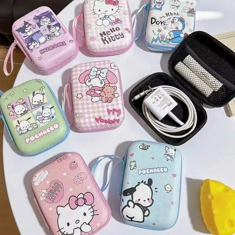 Caja de almacenamiento de tarjetas con dibujos animados Y2K, estuche rígido para auriculares, bolsa protectora impermeable para cables y monedas