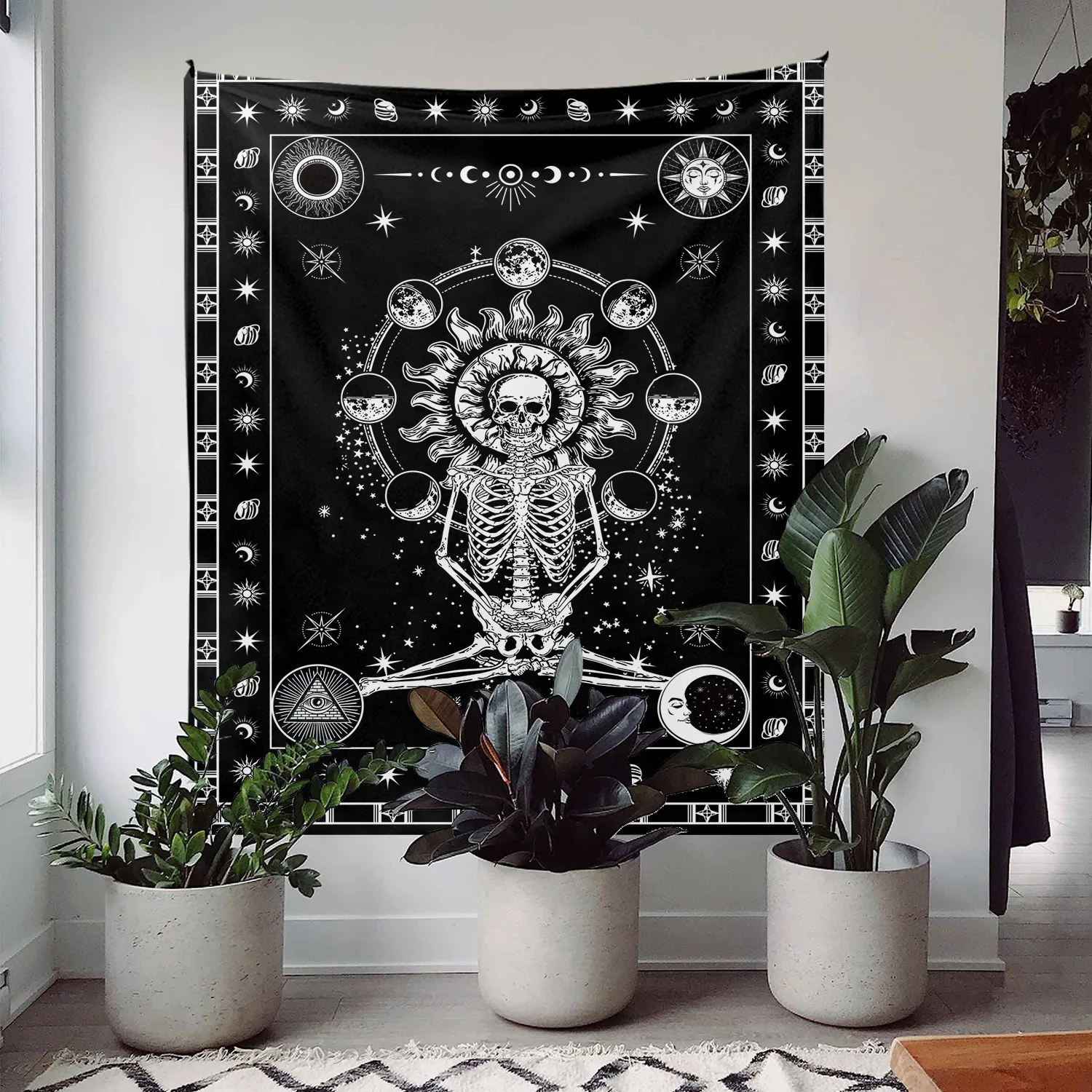 Psychedelic Mountain Skull  Tapestry, Black White Home Room Decoration Wall Tapestry ,Dark Wall Art ,Hippie Tapestries Blanket