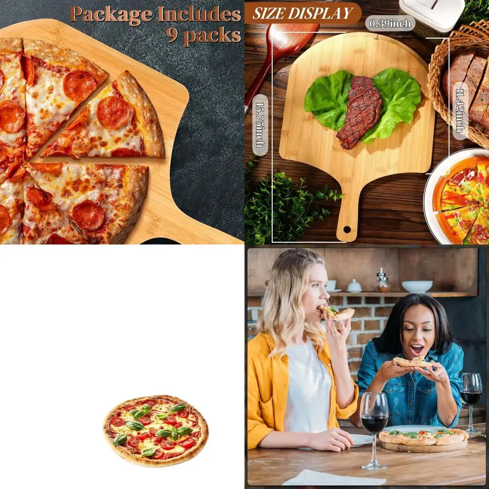 

Bamboo Pizza Peel with 9 Pieces, 15.75 Spatula, Cutting Board, Platters, and Cheese Board for Baking and Serving Homemade Pizzas