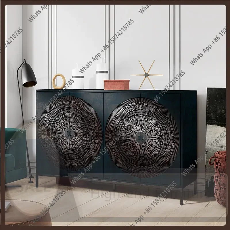 vUy BJ Nordic Retro Solid Wood Dining Side Cabinet, Villa Partition Wine Cabinet, Antique Creative Light Luxury Door Cabinet