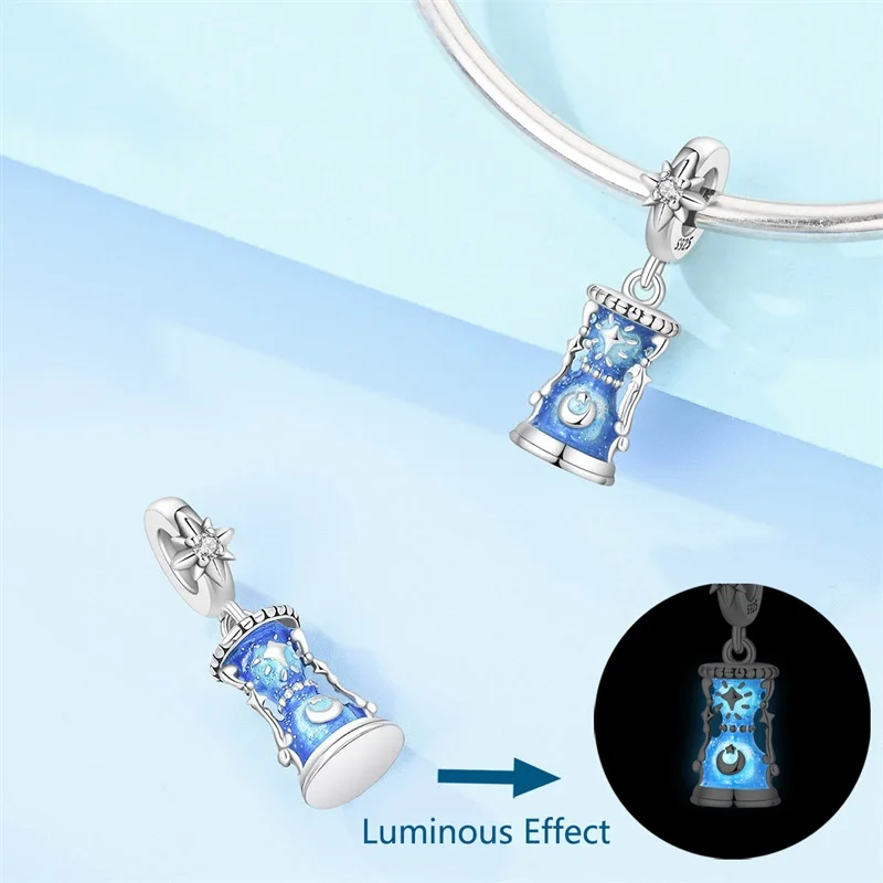 925 Sterling Silver Hot Luminous Time Hourglass Magic Charms Pendant Fit Original Bracelet DIY Girls Anniversary Party Xmas Jewe