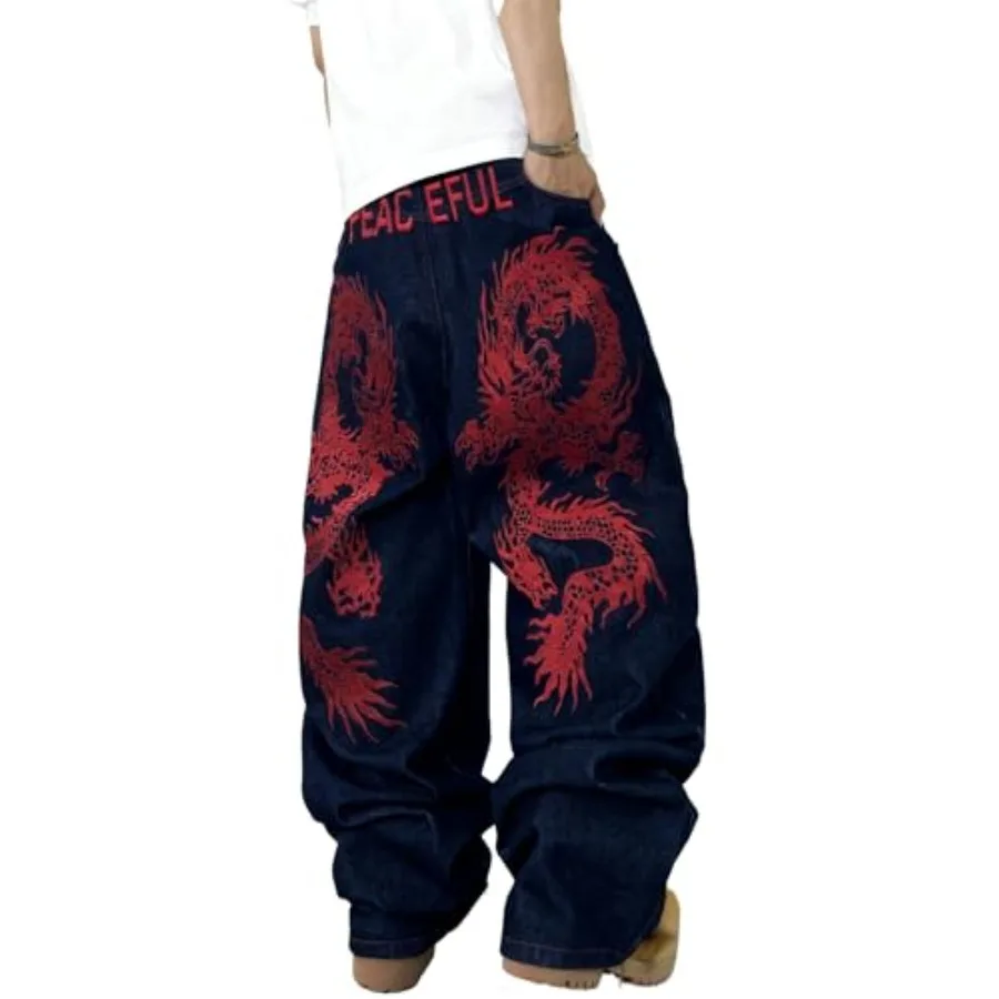 Pantalones Vaqueros Anchos para Hombre con Bordado, Pantalones de Mezclilla de Pierna Ancha, Jeans Holgados Estilo Skater, Ropa Urbana