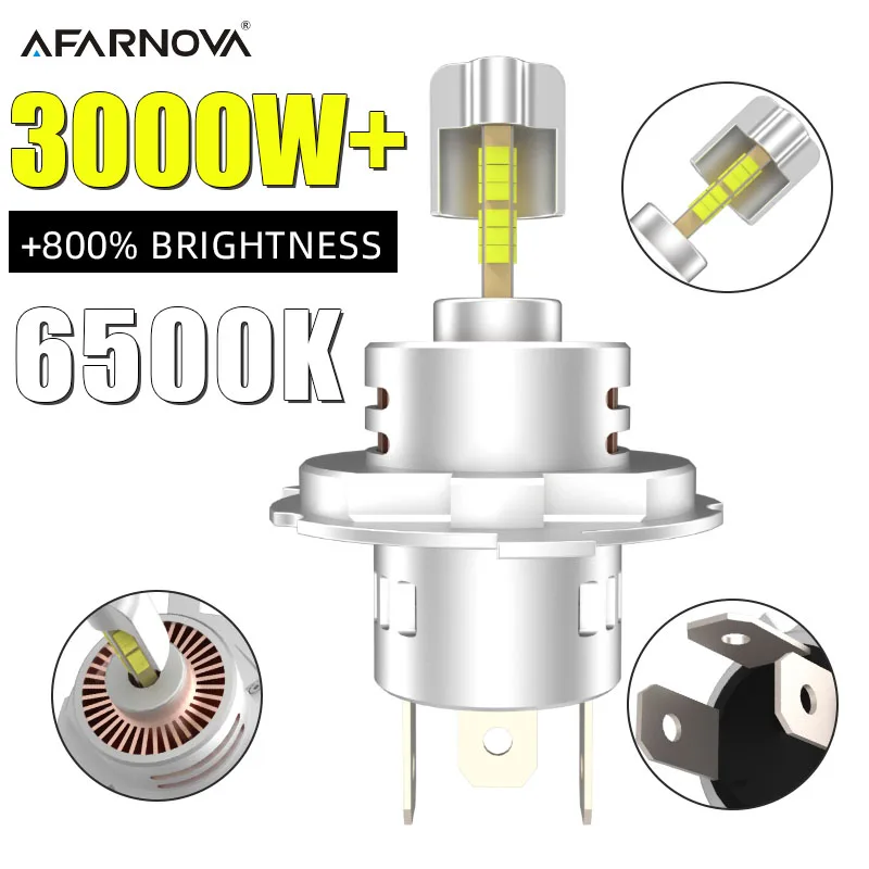 

H4 LED Car Headlight Bulb Canbus H4 3000W 2000000LM Light For Car 360 Turbo LED Mini HeadLamp Size Wireless With Fan 6000K 12V