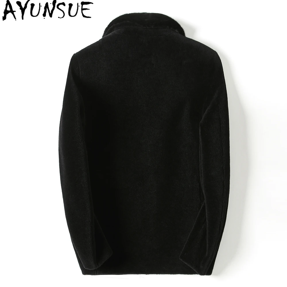 AYUNSUE เสื้อโค้ทขนสัตว์ 100% ลำลองสำหรับผู้ชาย 2025 ฤดูใบไม้ร่วงฤดูหนาวแฟชั่นสั้นขนแกะตัดขนแจ็คเก็ตคอปกขนสัตว์มิงค์สีดำเสื้อขนสัตว์