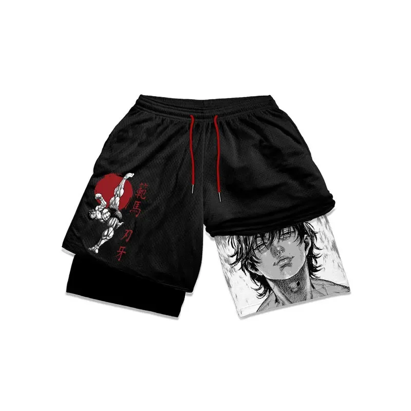 Anime Baki Hanma Gym Shorts Men 2 In 1 Performance Sports Shorts Summer Workout Fitness Running Sweatpants Breathable Sportswear