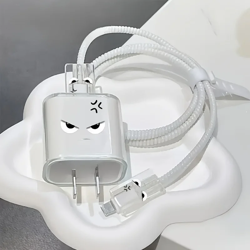 For iPhone 17/16/15/14/13 Data Cable Protect Cover Fashion Eyes Angry Expressions for Apple 18W/20W Charger Protective Case