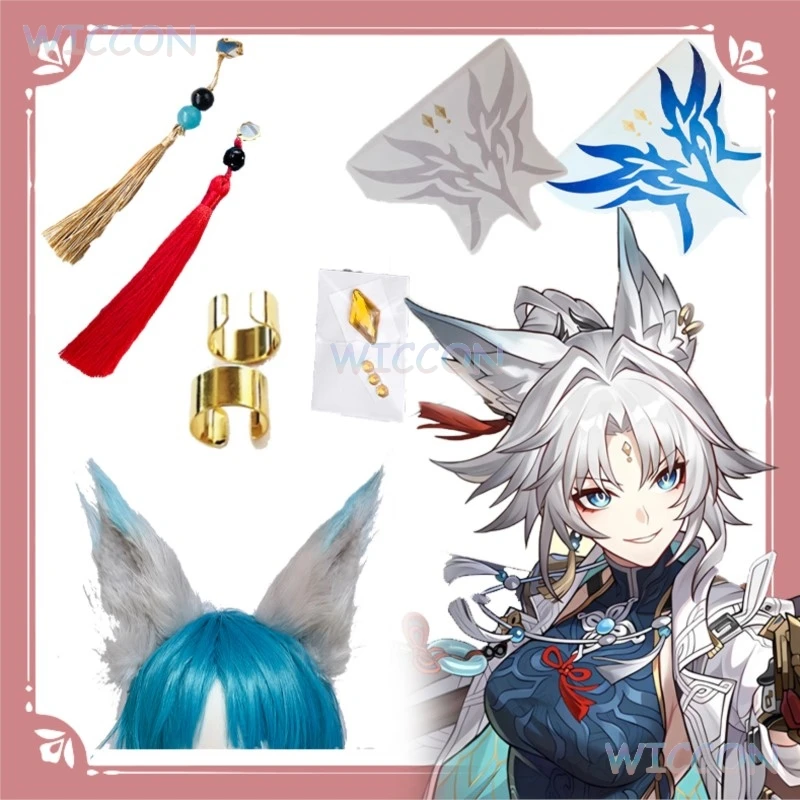 

Ferrari/Feixiao общие серьги с ушками для косплея Honkai Star Rail наклейки для лица на заказ временные татуировки аниме товары для игр