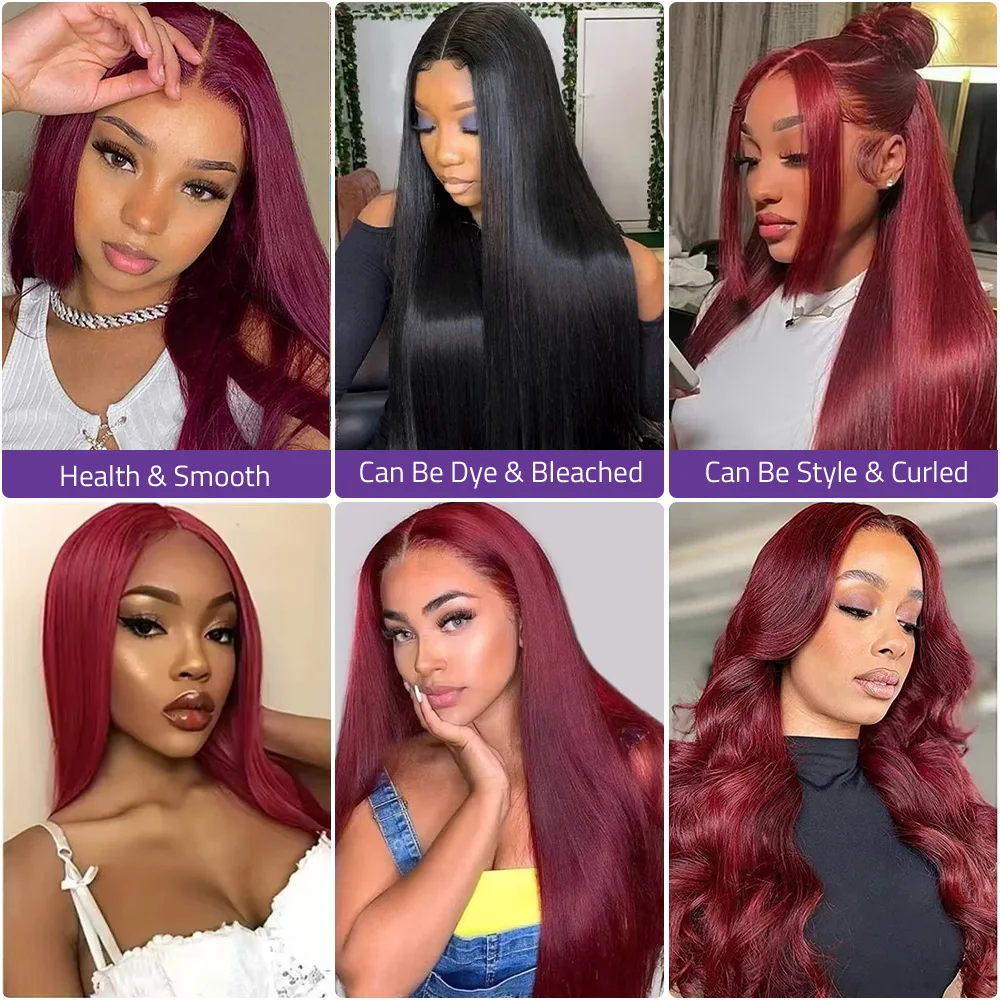 40 بوصة بورجوندي البرازيلي شعر الإنسان الدانتيل الباروكات 13X6 أمامي الدانتيل الأحمر 99J العظام مستقيم الباروكات 13x4 HD الدانتيل تسليط الضوء على الباروكات الملونة