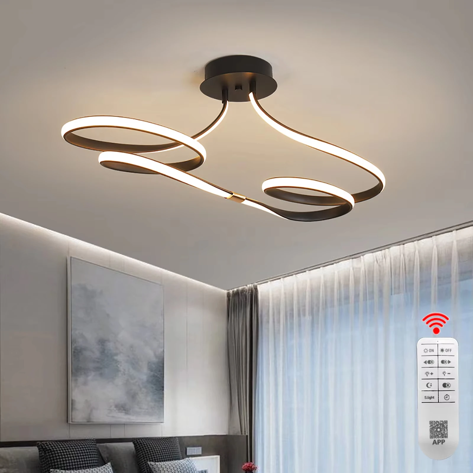 Modern Ceiling Lamp,Dimmable Ceiling Chandelier,Ceiling Lights For Living Room Bedroom Kitchen lustre L75cm 28W, W/Remote Contro