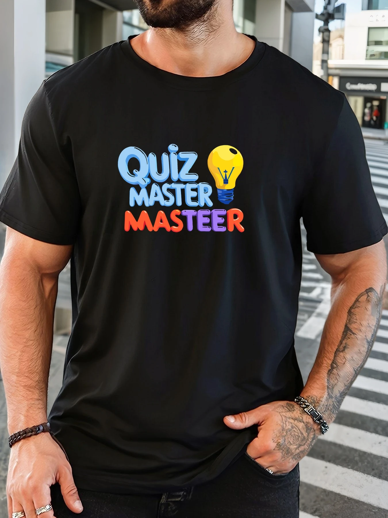 

Men's 100% Cotton Printed T-Shirt Quiz Master Pattern Summer Casual Oversized Round Neck Short Sleeve Comfortable Daily Wear Tee
