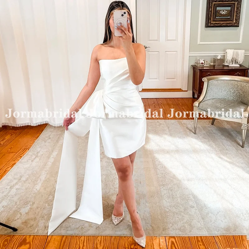 Sheath Short Wedding Dress with Bow Ribbon 2025 Summer Strapless Satin Mini Bridal Gowns Formal Beach Bride Dress Customized