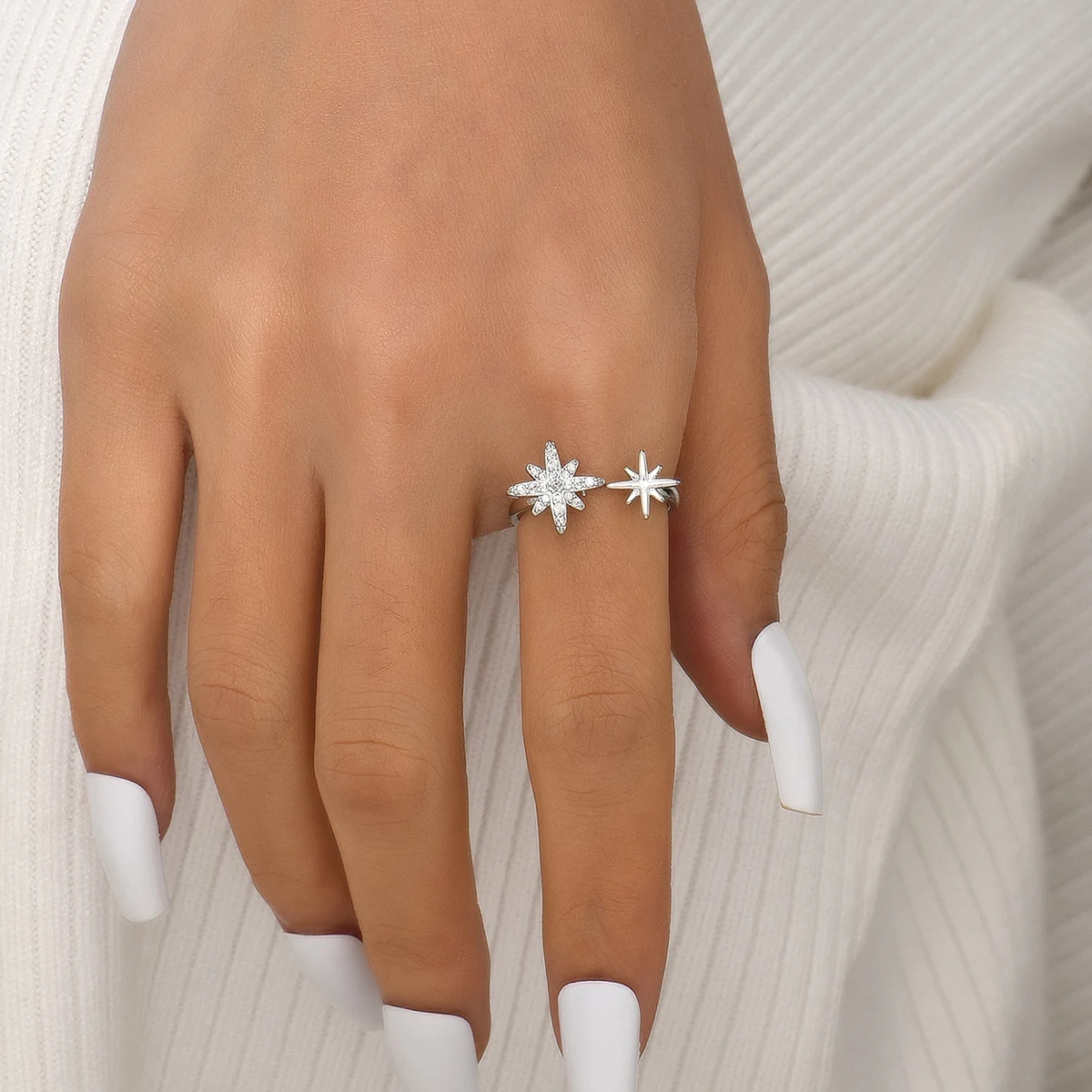 New arrivals Octagonal Star Multipoint Star Open Ring - White K Exquisite and Unique Jewelry Gift for ladies