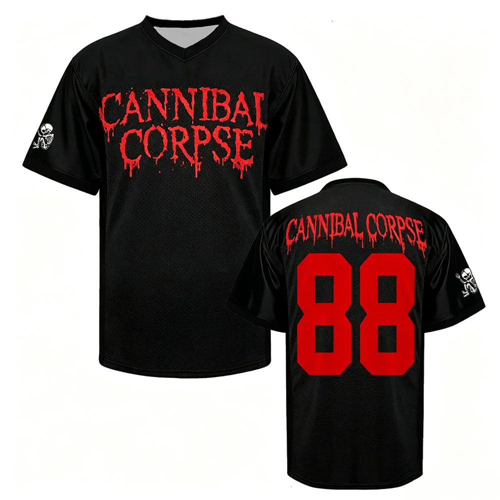 Cannibal Corpse Band Logo Football 88 Print Jersey Men Women V‑Neck Mesh Soccer Shirt Short Sleeve Gothic Death Metal Streetwear