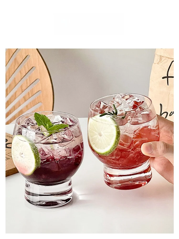 U Mi LIVING High-Platform Transparent Glass Cup Large-Bellied Whiskey Glass Drinkware round Shape Single-Layer Crystal Glass