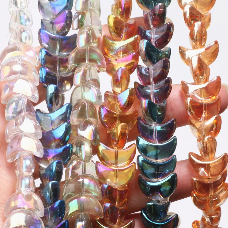 30pcs 10x15mm AB Color Moon Shaped Translucent Glass Beads For Jewelry Making DIY Bracelet Necklace
