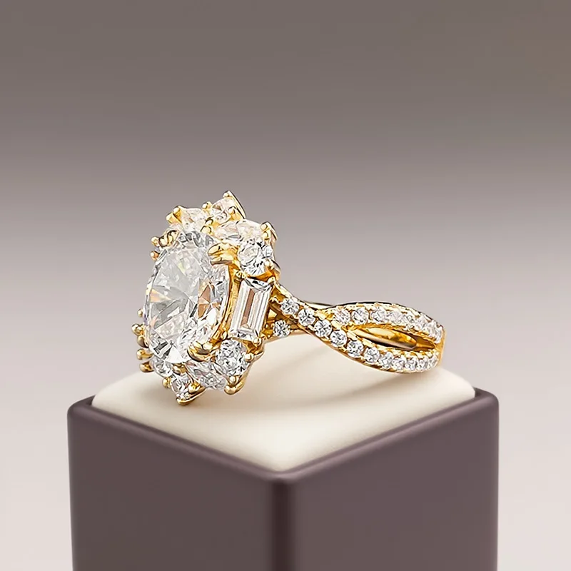 luxury real gold jewelry 24k certifid new product ins style daily simple versatile 7*9 pigeon egg moissanite ring for women