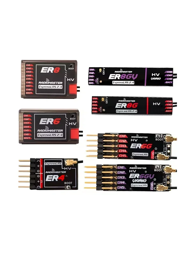 RadioMaster ER4 4CH/ER6 6CH/ER8 8CH (ER6G/ER6GV/ER8G/ER8GV) 2.4GHz ExpressLRS (Elrs) 高性能PWMレシーバー