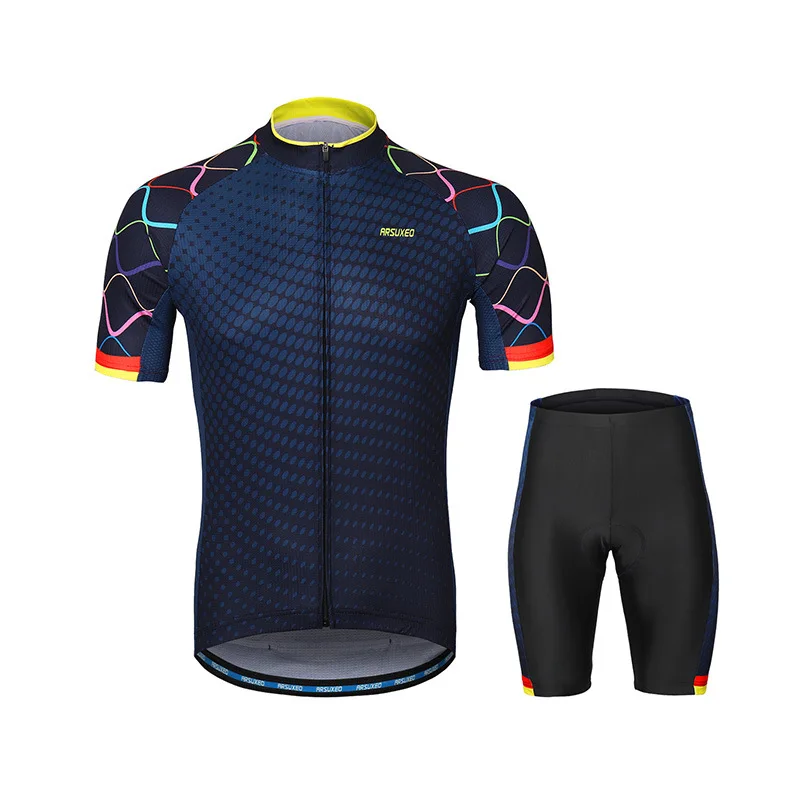 Summer sweat-wicking breathable quick-drying cycling clothes printed short-sleeved suit mountain bike uniform men