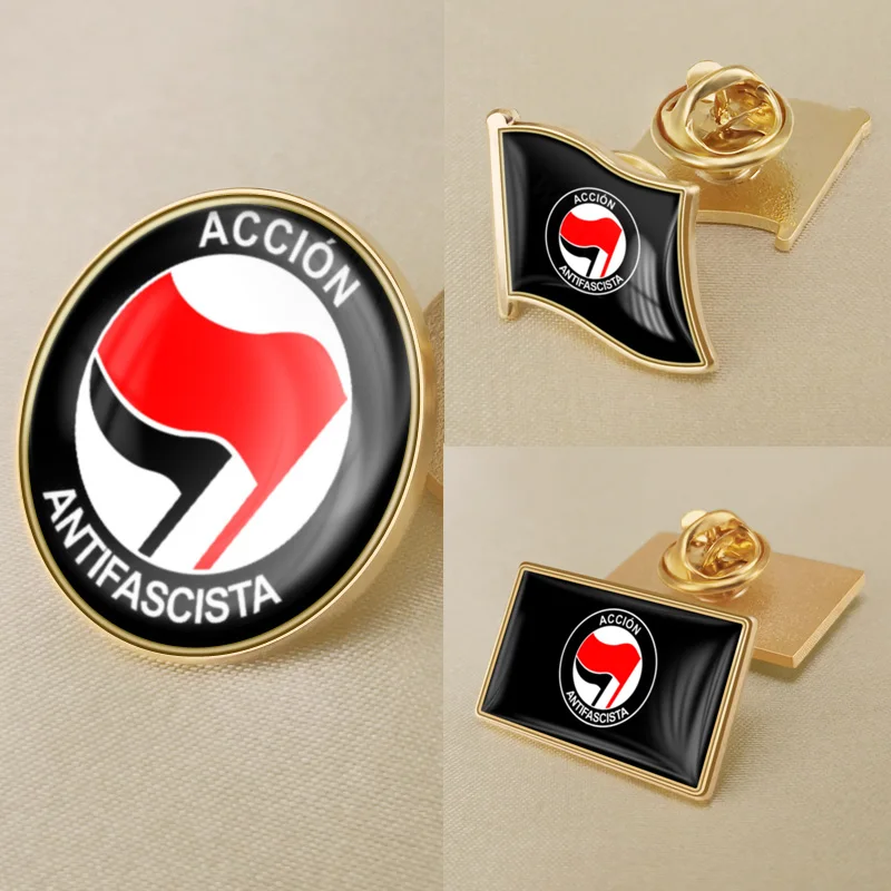 Accion Antifascista Flag Brooch Badges Lapel Pins