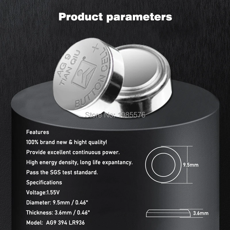 50 قطعة القلوية عملة خلية البطارية 1.55V AG9 LR936 LR45 زر بطاريات 394 SR936 194 SR936SW CX194 L936 G9A AG 9 للعب ومشاهدة