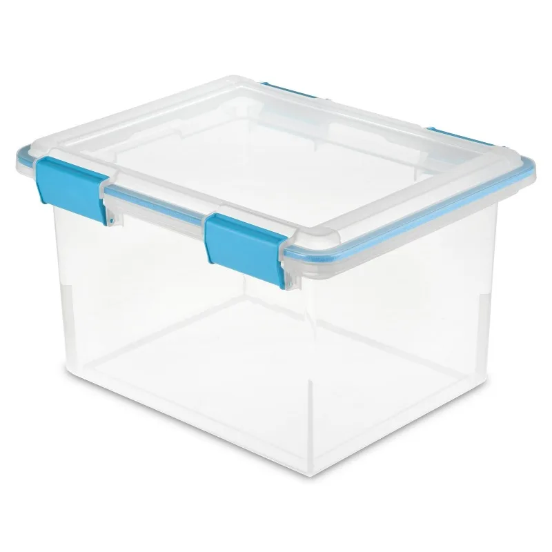 

Airtight Clear 32 Quart Storage Bin – Weather-Resistant Gasket Box with Sturdy Blue Lid for Organizing
