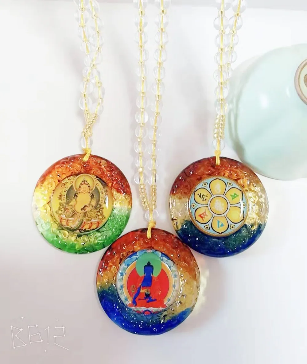 3PCS GIFT Pocket travel efficacious the Buddha Jambhala fortune god talisman Om mani padme hum Mantra Crystal Pendant Amulet