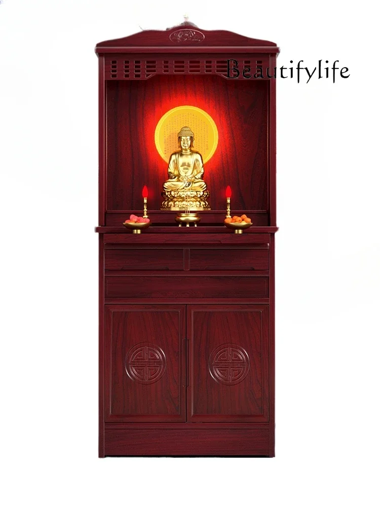 

Chinese-Style Solid Wood Shrine with Door Clothes Closet Guanyin God of Wealth Shrine Buddha Cabinet Altar