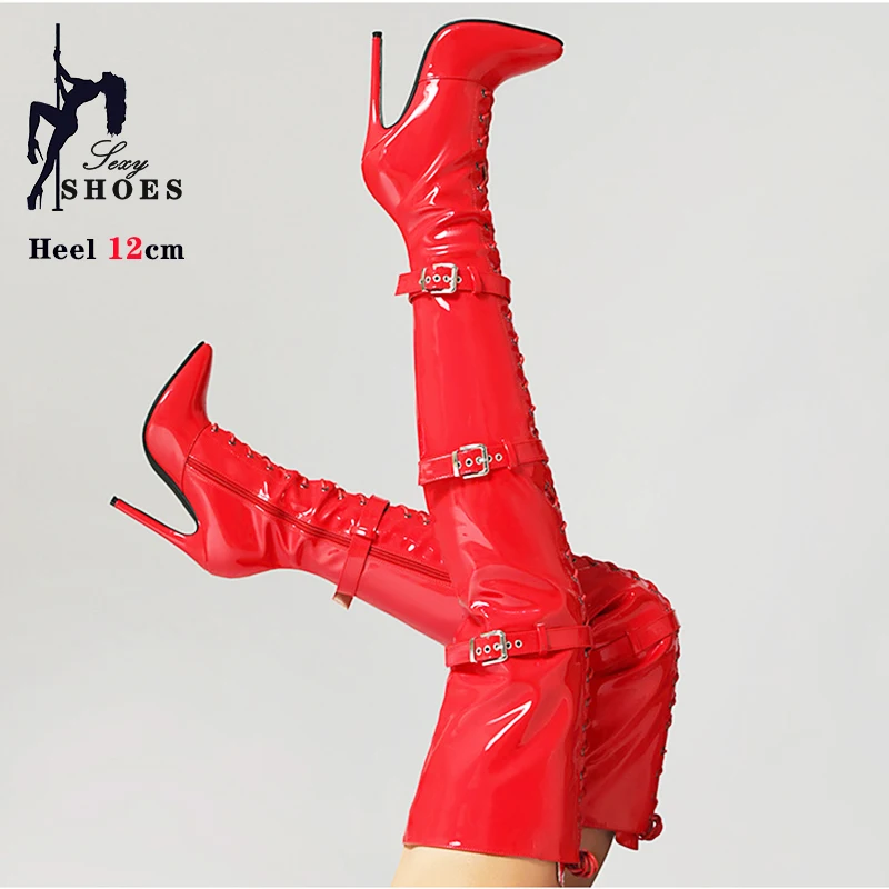 Pole Dancing Long Boots Women Thigh High Heels 12cm Belt Buckle Over-the-Knee Thin Heel Stiletto Autumn Winter Boots Nightclub