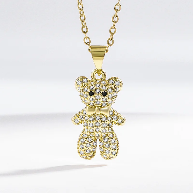 925 Sterling Silver Gold Rose Gold Cute Bear Pendant Necklace Sweet Personality Jewelry