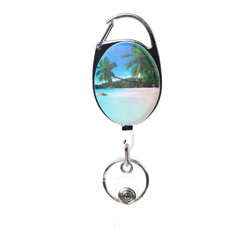 1Pc Badge Reel Frosted Elliptical Zinc Alloy Badge Clip Retractable Outdoor Keychain ID Card Pass Holder Clip Badge Reels