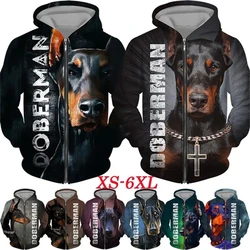 Doberman Dog 3D Graphic Zipper Hoodies For Male Animel Sweatshirt Streetwear Pullover Tops Plus Size Hoodie Men's Clothing Deals