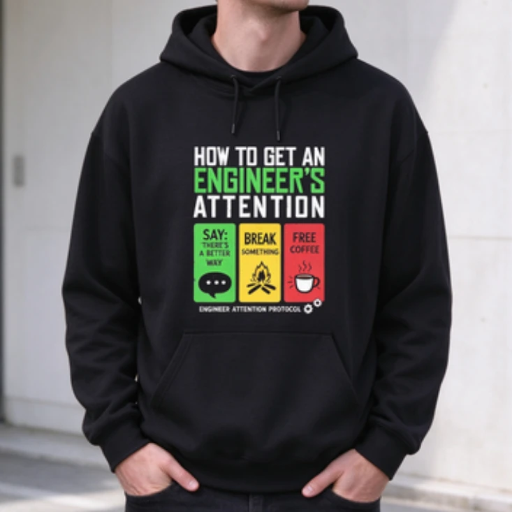Engineer Attention Hoodie Funny Engineering Humor Graphic Pullover Free Coffee Protocol Casual Streetwear Top Gift